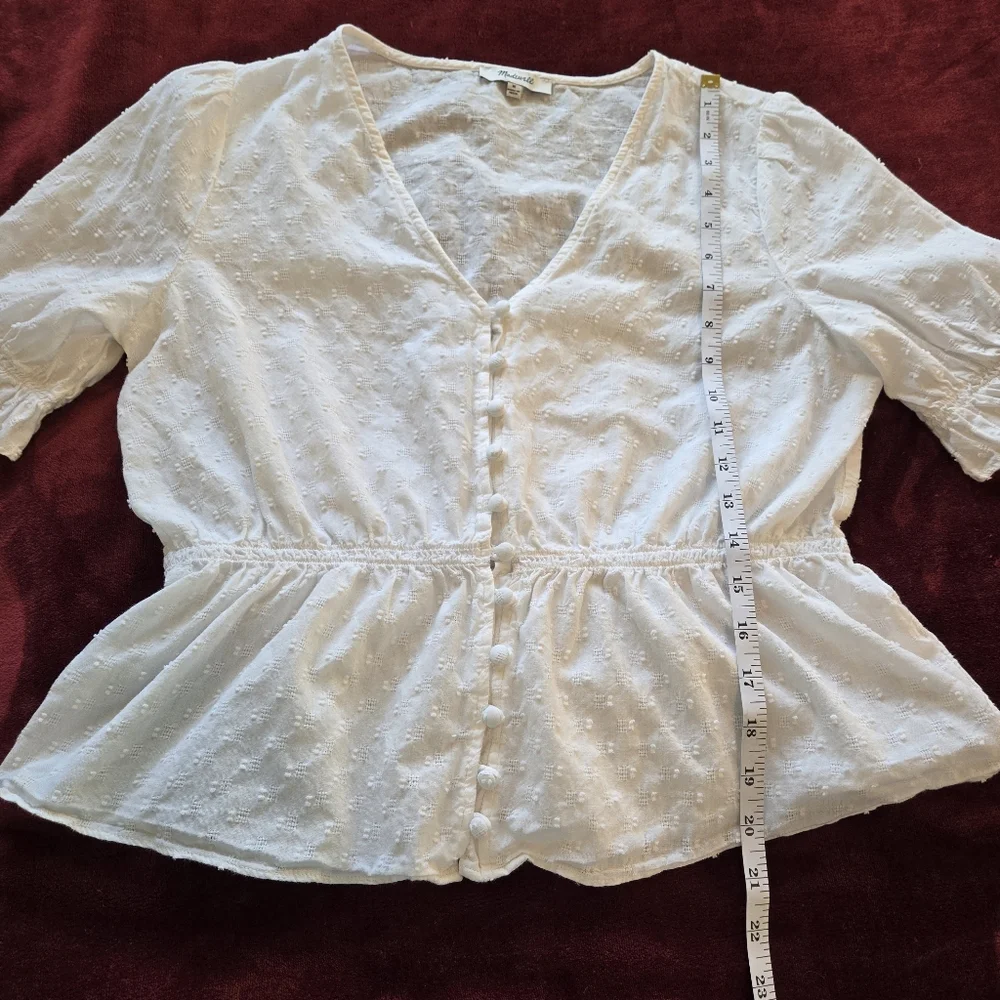 Madewell Cream Swiss Dot Peplum Button-Front Blouse